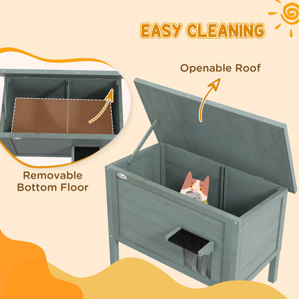 Outdoor Insulated Wooden Cat House with Removable Floor and Waterproof Roof - Charcoal Grey