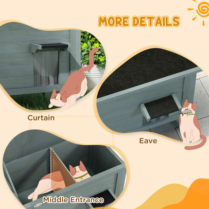 Outdoor Insulated Wooden Cat House with Removable Floor and Waterproof Roof - Charcoal Grey