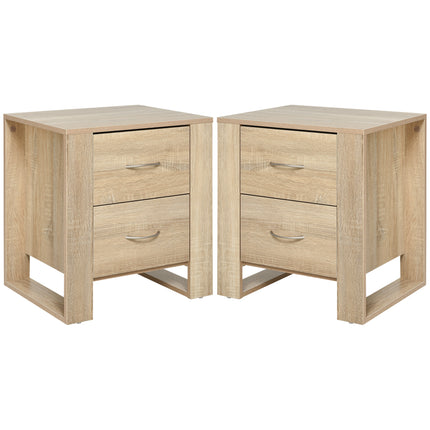 Set of 2 Sturdy Bedside Tables with Drawers and Elevated Base - Brown