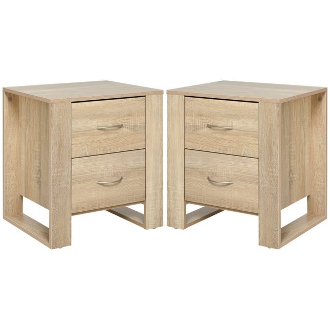 Set of 2 Sturdy Bedside Tables with Drawers and Elevated Base - Brown