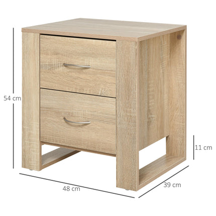 Set of 2 Sturdy Bedside Tables with Drawers and Elevated Base - Brown