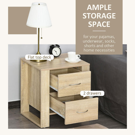 Set of 2 Sturdy Bedside Tables with Drawers and Elevated Base - Brown
