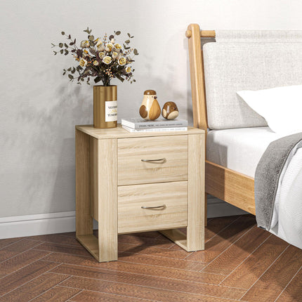 Set of 2 Sturdy Bedside Tables with Drawers and Elevated Base - Brown