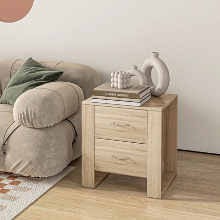 Set of 2 Sturdy Bedside Tables with Drawers and Elevated Base - Brown