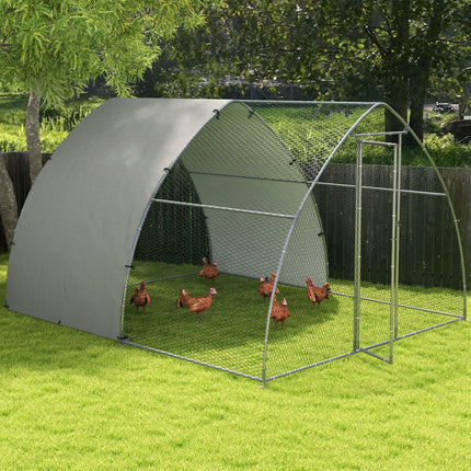 Galvanised Outdoor Chicken Coop for 8-12 Chickens, Hens, Ducks, Rabbits 3 x 3.8 x 2.2m - Silver Tone