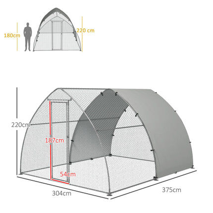 Galvanised Outdoor Chicken Coop for 8-12 Chickens, Hens, Ducks, Rabbits 3 x 3.8 x 2.2m - Silver Tone