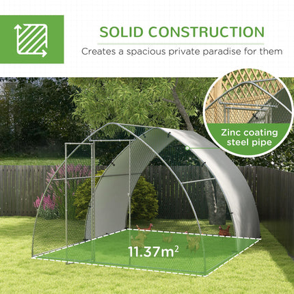 Galvanised Outdoor Chicken Coop for 8-12 Chickens, Hens, Ducks, Rabbits 3 x 3.8 x 2.2m - Silver Tone