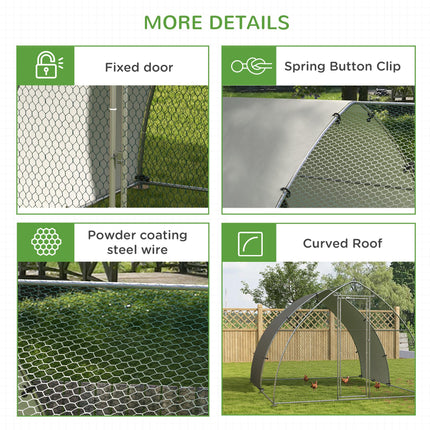 Galvanised Outdoor Chicken Coop for 8-12 Chickens, Hens, Ducks, Rabbits 3 x 3.8 x 2.2m - Silver Tone