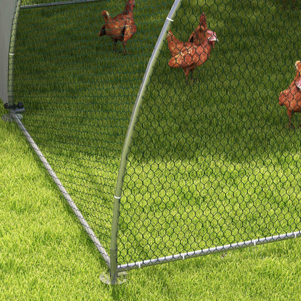 Galvanised Outdoor Chicken Coop for 8-12 Chickens, Hens, Ducks, Rabbits 3 x 3.8 x 2.2m - Silver Tone