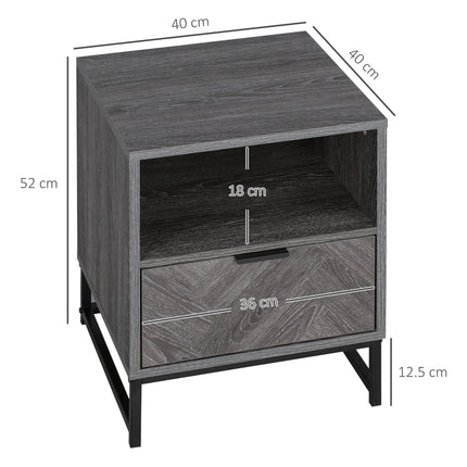 Set of 2 Industrial Bedside Tables with Drawer and Shelf - Dark Grey