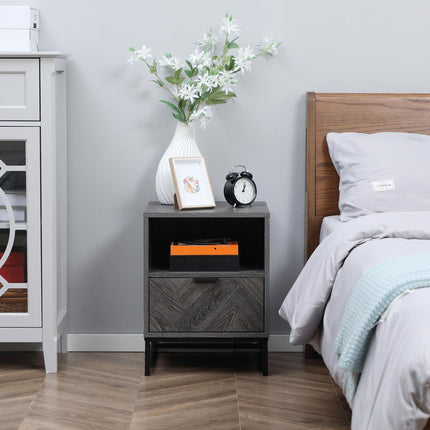 Set of 2 Industrial Bedside Tables with Drawer and Shelf - Dark Grey