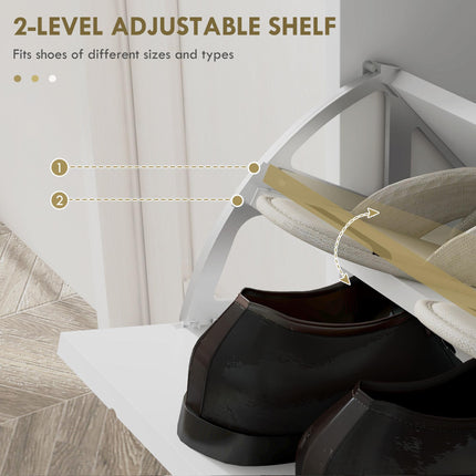 Narrow Shoe Storage Cabinet with 4 Flip Drawers and Adjustable Shelf for 16 Pairs - White Gold Tone