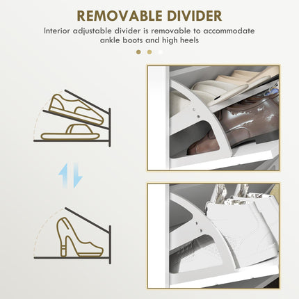 Narrow Shoe Storage Cabinet with 4 Flip Drawers and Adjustable Shelf for 16 Pairs - White Gold Tone