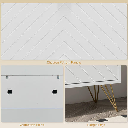 12 Shoe Storage Cabinet with Chevron Indents and Gold Tone Accents - White
