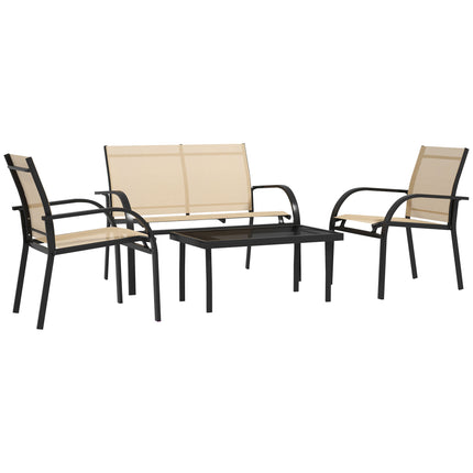 Four-Piece Curved Steel Garden Dining Set with Tempered Glass Table - Beige/Grey