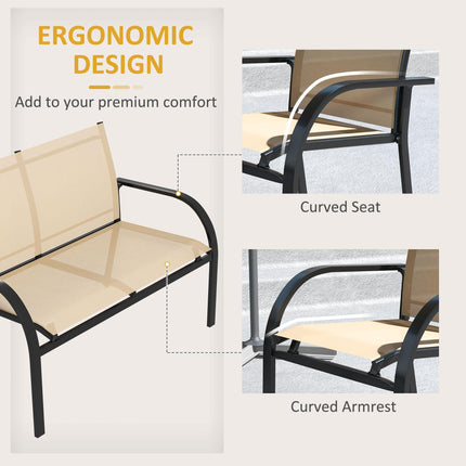 Four-Piece Curved Steel Garden Dining Set with Tempered Glass Table - Beige/Grey