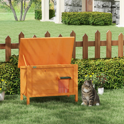 Insulated Wooden Feral Cat House with Removable Floor and Openable Roof - Orange