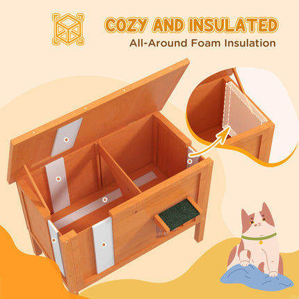 Insulated Wooden Feral Cat House with Removable Floor and Openable Roof - Orange