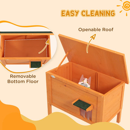 Insulated Wooden Feral Cat House with Removable Floor and Openable Roof - Orange