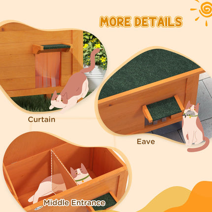 Insulated Wooden Feral Cat House with Removable Floor and Openable Roof - Orange