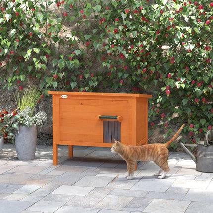 Insulated Wooden Feral Cat House with Removable Floor and Openable Roof - Orange