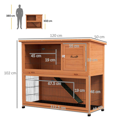 2 Tier Antiseptic Wood Rabbit Hutch with Run Outdoor - Orange