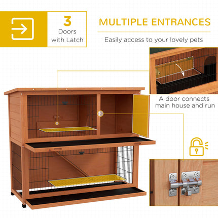 2 Tier Antiseptic Wood Rabbit Hutch with Run Outdoor - Orange