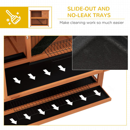2 Tier Antiseptic Wood Rabbit Hutch with Run Outdoor - Orange