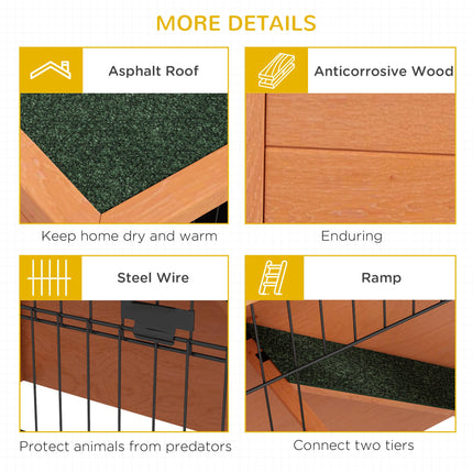 2 Tier Antiseptic Wood Rabbit Hutch with Run Outdoor - Orange