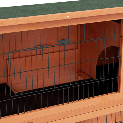 2 Tier Antiseptic Wood Rabbit Hutch with Run Outdoor - Orange