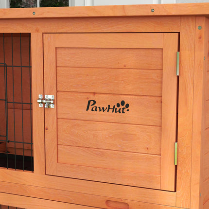 2 Tier Antiseptic Wood Rabbit Hutch with Run Outdoor - Orange