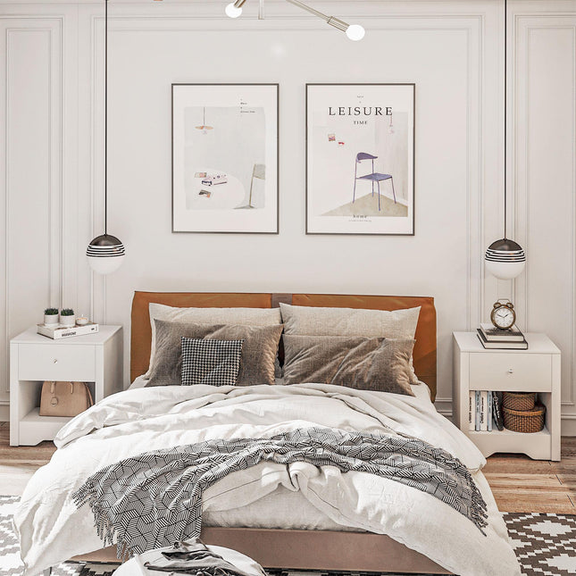 Set of 2 Modern Bedside Tables with Drawer - White