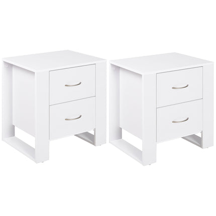 Set of 2 Bedside Tables with 2 Drawers and Handles, Elevated Base - White