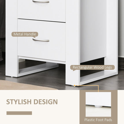 Set of 2 Bedside Tables with 2 Drawers and Handles, Elevated Base - White