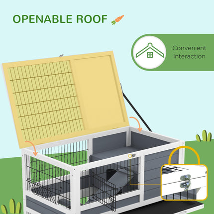 Double Deckers Indoor Guinea Pig Cage Rabbit Hutch with Feeding Trough, Trays, Ramps, Openable Top - Grey