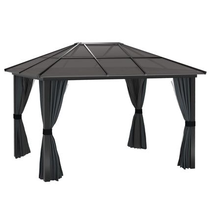 3 x 3.6 Metre Hardtop Gazebo with Polycarbonate Roof and Curtains - Dark Grey
