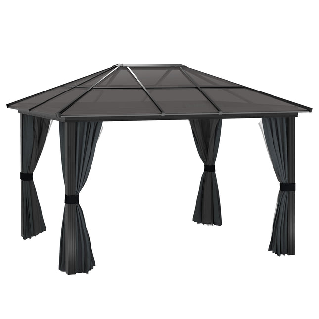 3 x 3.6 Metre Hardtop Gazebo with Polycarbonate Roof and Curtains - Dark Grey