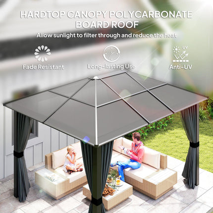 3 x 3.6 Metre Hardtop Gazebo with Polycarbonate Roof and Curtains - Dark Grey