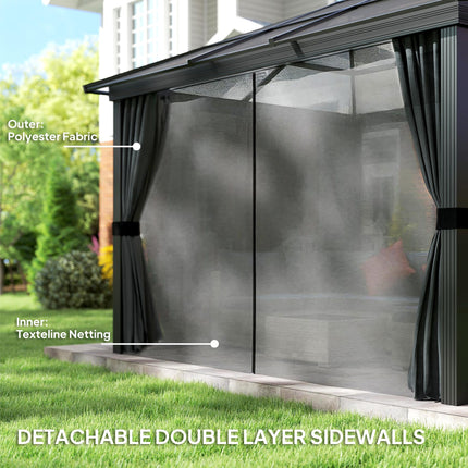 3 x 3.6 Metre Hardtop Gazebo with Polycarbonate Roof and Curtains - Dark Grey