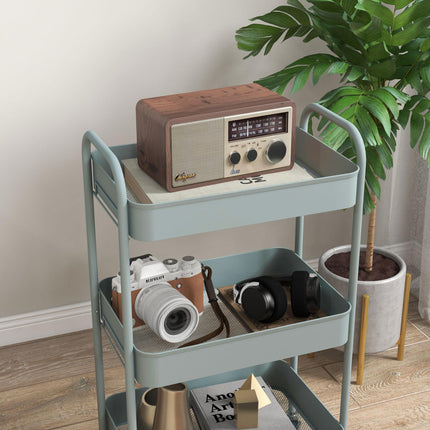 Three-Tier Steel Storage Trolley with Wheels and Brakes - Light Blue