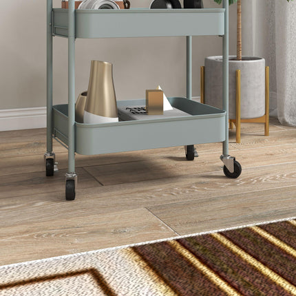 Three-Tier Steel Storage Trolley with Wheels and Brakes - Light Blue