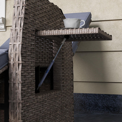 148° Reclining Rattan Garden Armchair with Footrest and Cushion - Brown/Grey
