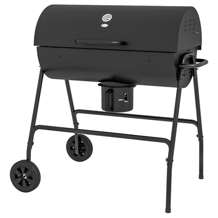 Outdoor Wheeled Charcoal Barbecue Grill Trolley Large Cooking Area - Black