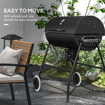 Outdoor Wheeled Charcoal Barbecue Grill Trolley Large Cooking Area - Black