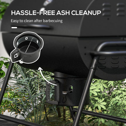 Outdoor Wheeled Charcoal Barbecue Grill Trolley Large Cooking Area - Black