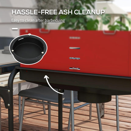 Adjustable Height Charcoal BBQ Grill Trolley with Large Cooking Area - Red