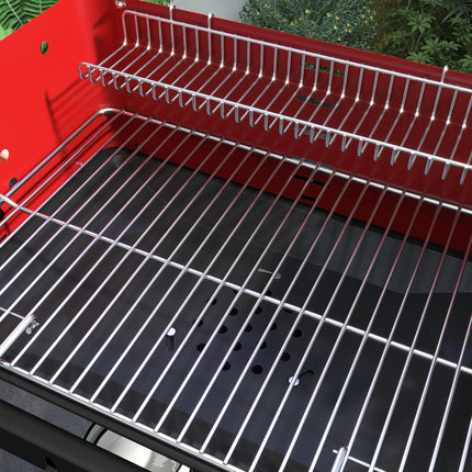 Adjustable Height Charcoal BBQ Grill Trolley with Large Cooking Area - Red
