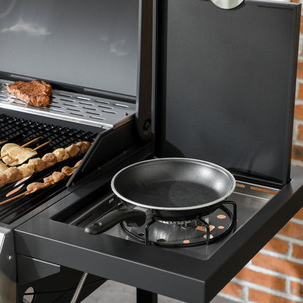 4 Burner Gas BBQ Grill Trolley with Warming Rack - Black Galvanised Steel