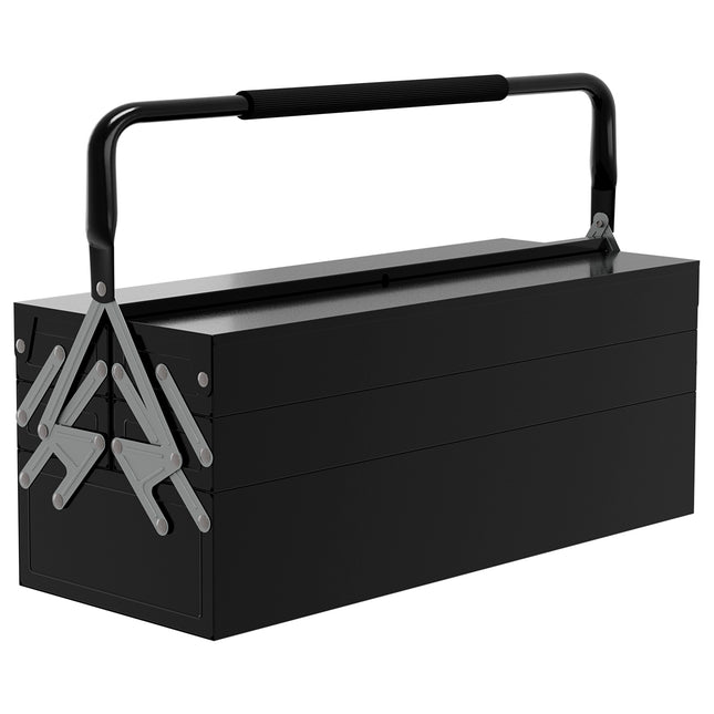 3 Tier 5 Tray Professional Portable Metal Toolbox 56x20x34cm - Black