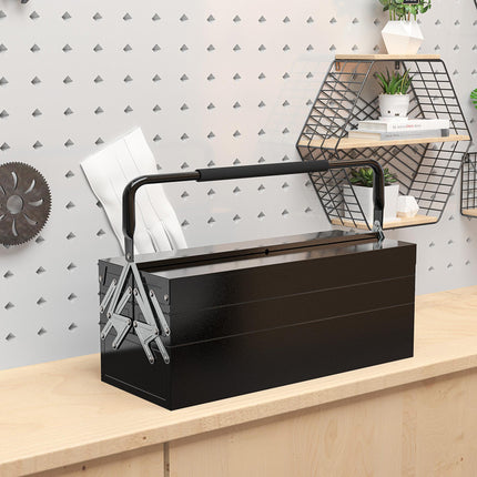 3 Tier 5 Tray Professional Portable Metal Toolbox 56x20x34cm - Black